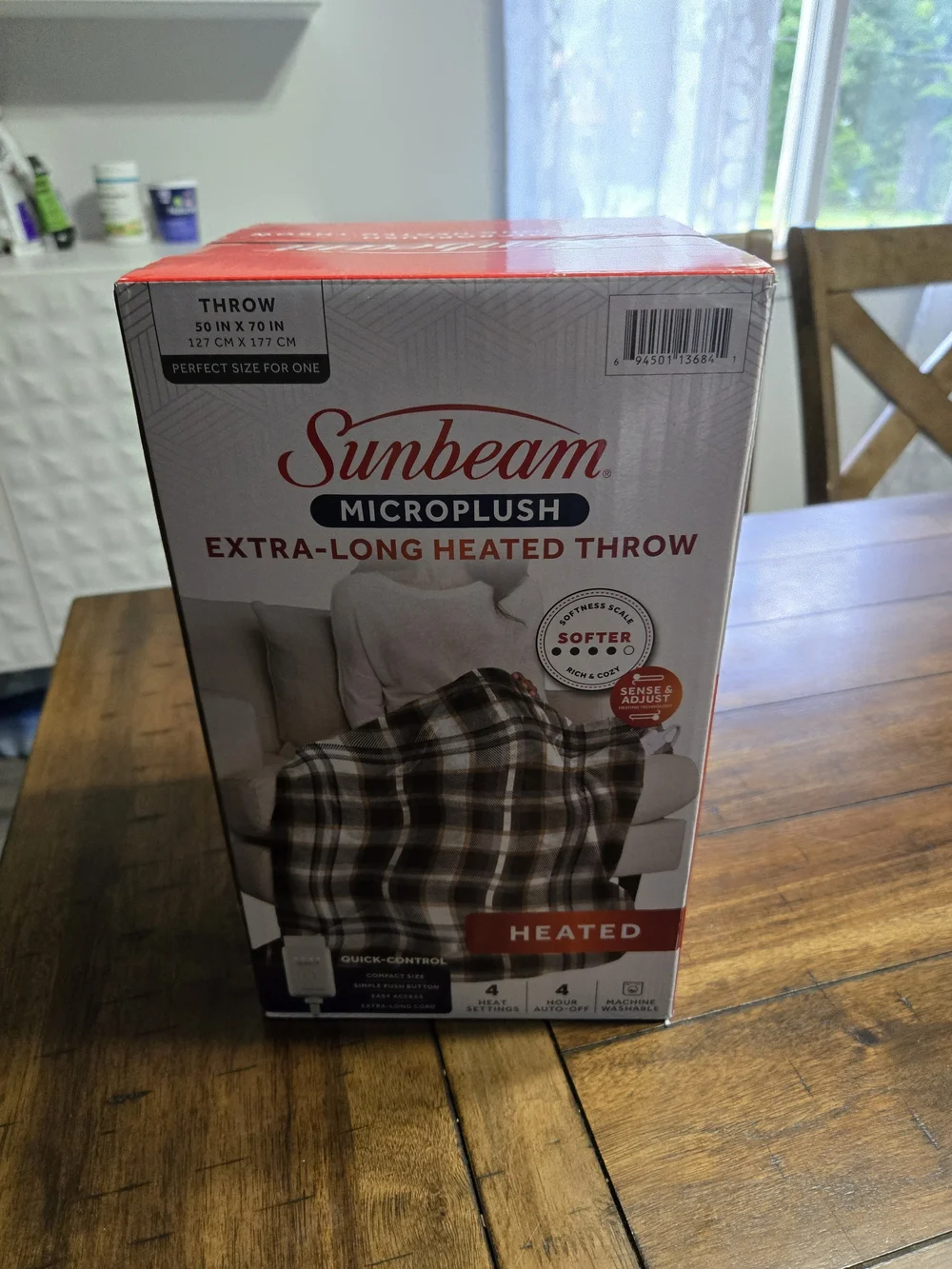 Sunbeam Microplush Extra-Long Heated Throw - Plaid